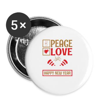 Réveillon du Nouvel An, Paix, Amour, Bonne Année - Lot de 5 grands badges (56 mm) - blanc - Devant