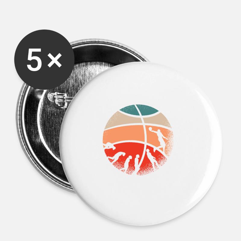 Basketball Evolution From Monkey To Men BBall - Buttons groß 56 mm (5er Pack) - Weiß