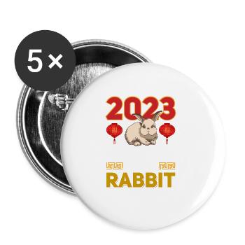2023 The year of the rabbit Chinese Zodiac - Buttons large 2.2''/56 mm (5-pack) - white - Front