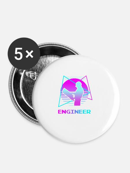 Retro Classic Ingenieur Engineering - Buttons groß 56 mm (5er Pack) - Weiß