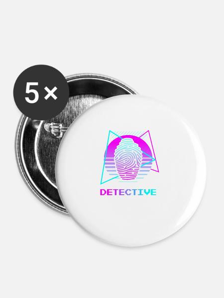 Retro Detektiv Ermittler - Buttons groß 56 mm (5er Pack) - Weiß