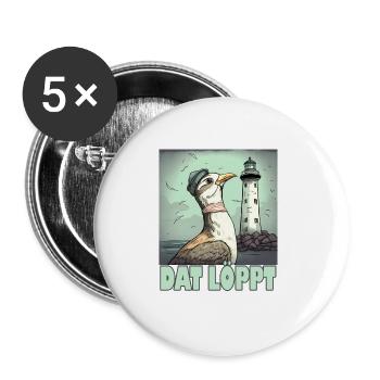 Dat Löppt Möwe Leuchtturm Meer Plattdeutsch Norden - Buttons groß 56 mm (5er Pack) - Weiß - Vorne