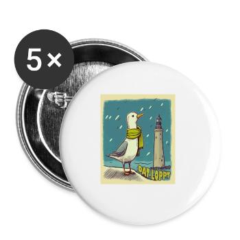 Dat Löppt Möwe Leuchtturm Meer Plattdeutsch Norden - Buttons groß 56 mm (5er Pack) - Weiß - Vorne