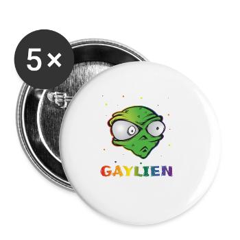 Gender Lesben, Schwule, Trans, Queer Regenbogen - Buttons groß 56 mm (5er Pack) - Weiß - Vorne