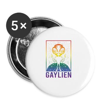 Gender Lesben, Schwule, Trans, Queer Regenbogen - Buttons groß 56 mm (5er Pack) - Weiß - Vorne