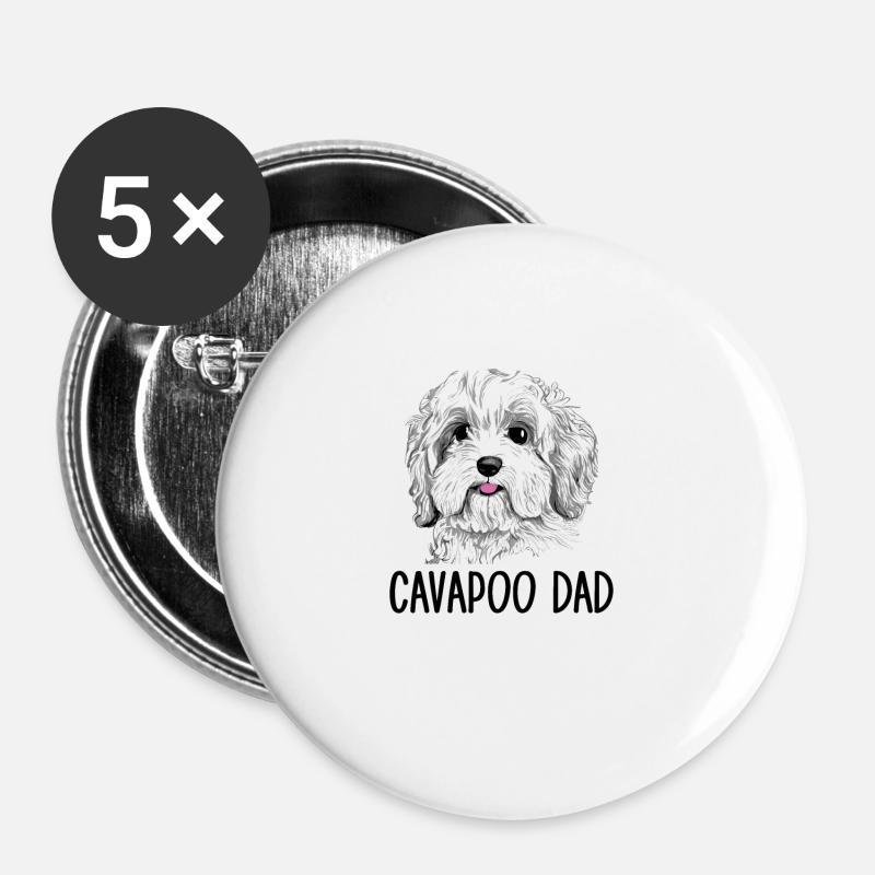 Cavapoo Papa, Cavapoo - Lot de 5 grands badges (56 mm) - blanc