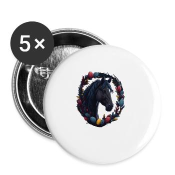 Reiten mit süßes Pferd an Ostern & Frühling Pferd - Buttons groß 56 mm (5er Pack) - Weiß - Vorne
