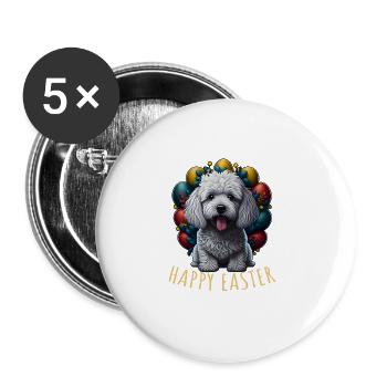 Beau caniche chien Pâques Printemps Happy Easter - Lot de 5 grands badges (56 mm) - blanc - Devant