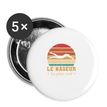 Retro Le Nageur Le Plus Cool Natation - Lot de 5 grands badges (56 mm) - blanc - Devant