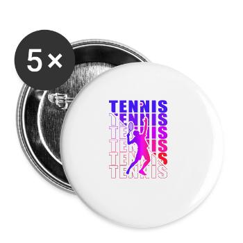 Tennis Bekleidung für Tennisspieler, Fans Coaches - Buttons groß 56 mm (5er Pack) - Weiß - Vorne