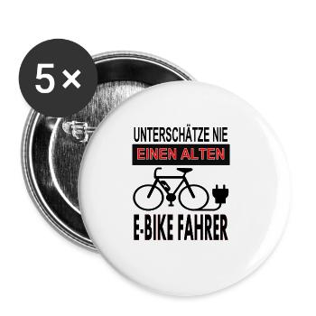 E Bike Fahrer Radfahren E-Bike fahren Geschenkidee - Buttons groß 56 mm (5er Pack) - Weiß - Vorne