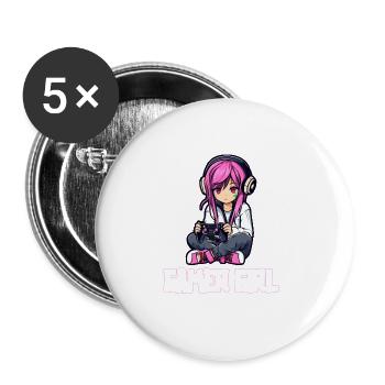 Gaming Konsole PC Zockerin Mädchen Gamer Girl - Buttons groß 56 mm (5er Pack) - Weiß - Vorne