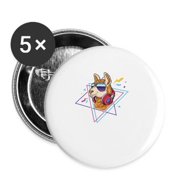 Lama Alpaka 80er Jahre Retro Kostüm 90er Party - Buttons groß 56 mm (5er Pack) - Weiß - Vorne