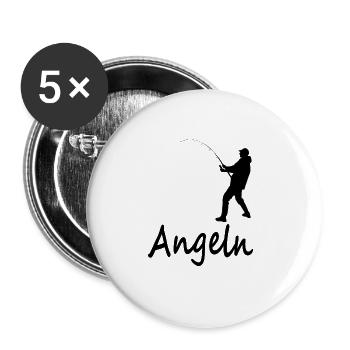Angeln fischen Fischerei Angelhaken Geschenkidee - Buttons groß 56 mm (5er Pack) - Weiß - Vorne