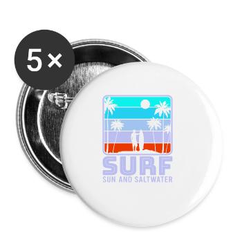 Surf, kitesurf, wakeboard, beach surfers - Lot de 5 grands badges (56 mm) - blanc - Devant