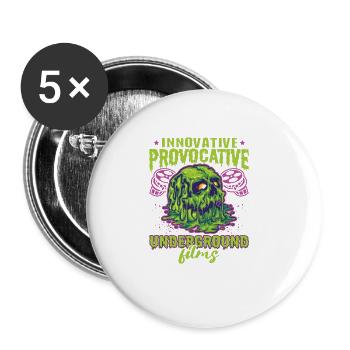 Film underground, Cinéma indépendant, Horreur - Lot de 5 grands badges (56 mm) - blanc - Devant