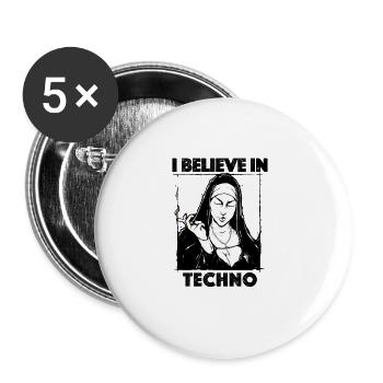 Techno Nun I Believe In Techno - Buttons large 2.2''/56 mm (5-pack) - white - Front