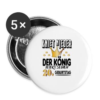 König Geburtstag 20 King Prinz Kniet nieder Krone - Buttons groß 56 mm (5er Pack) - Weiß - Vorne