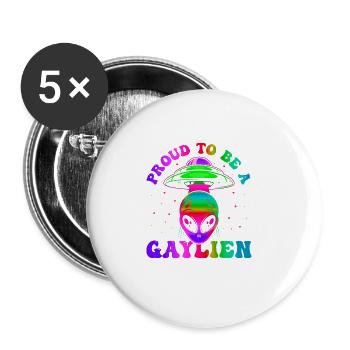 Gender Lesben, Schwule, Trans, Queer Regenbogen - Buttons groß 56 mm (5er Pack) - Weiß - Vorne