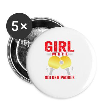 Spielerin Girl Frauen Damen Outfit! Tischtennis - Buttons groß 56 mm (5er Pack) - Weiß - Vorne