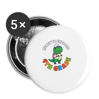Back To School Day Ready to Explore 4th Grade Trex - Buttons groß 56 mm (5er Pack) - Weiß - Vorne