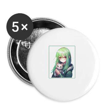 Kawaii Girl Anime Manga Girl Cat - Lot de 5 grands badges (56 mm) - blanc - Devant