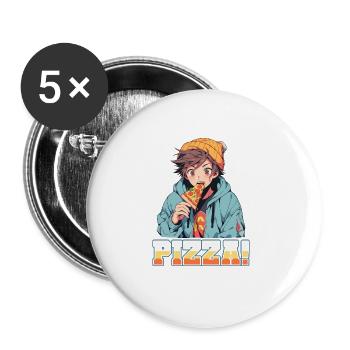 Pizza Lover Young Girl Anime Manga Pizza - Buttons large 2.2''/56 mm (5-pack) - white - Front