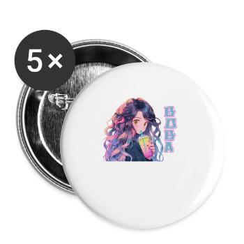Anime and Boba Bubble Tea - Buttons large 2.2''/56 mm (5-pack) - white - Front