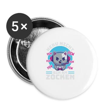 Gaming, Zocken, Videospiel, Grumpy Katze Gamer - Buttons groß 56 mm (5er Pack) - Weiß - Vorne