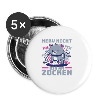 Gaming, Zocken, Videospiel, Grumpy Katze Gamer - Buttons groß 56 mm (5er Pack) - Weiß - Vorne