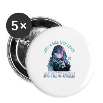 Kawaii Manga Juste une fille qui aime l’anime et les chats - Lot de 5 grands badges (56 mm) - blanc - Devant