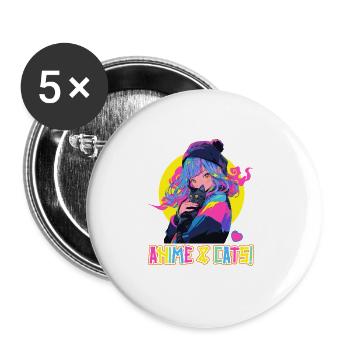 Anime and Cats Kawaii Mädchen Anime - Buttons groß 56 mm (5er Pack) - Weiß - Vorne
