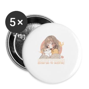 Anime and Cats Kawaii Mädchen Anime - Buttons groß 56 mm (5er Pack) - Weiß - Vorne