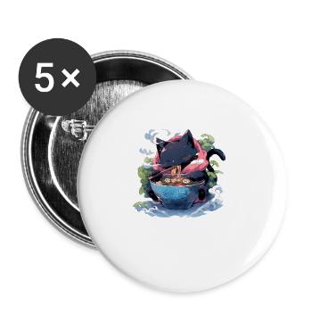 Anime Manga Kawaii Cat Eats Ramen Noodles - Buttons large 2.2''/56 mm (5-pack) - white - Front