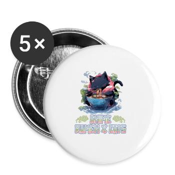 Anime Manga Kawaii Cat Eats Ramen Noodles - Lot de 5 grands badges (56 mm) - blanc - Devant