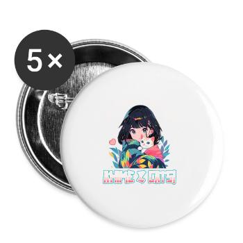 Kawaii Manga Juste une fille qui aime l’anime et les chats - Lot de 5 grands badges (56 mm) - blanc - Devant