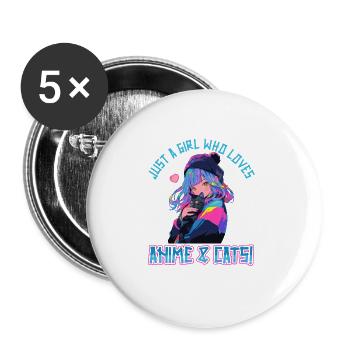 Kawaii Manga Juste une fille qui aime l’anime et les chats - Lot de 5 grands badges (56 mm) - blanc - Devant
