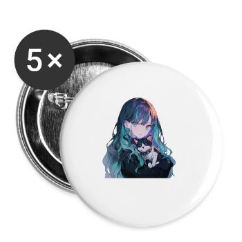 Anime and Cats Kawaii Mädchen Anime - Buttons groß 56 mm (5er Pack) - Weiß - Vorne