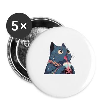 Boba and Cats Katze die Bubble Tee trinkt Anime - Buttons groß 56 mm (5er Pack) - Weiß - Vorne