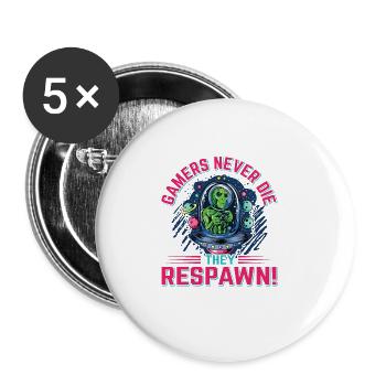 Gaming Alien Ufo Zocken, Videospiel, Einhorn Gamer - Buttons groß 56 mm (5er Pack) - Weiß - Vorne