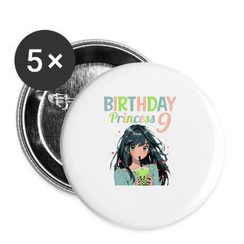 Anime Mandga Boba Bubble Tea 9th Birthday - Buttons large 2.2''/56 mm (5-pack) - white - Front