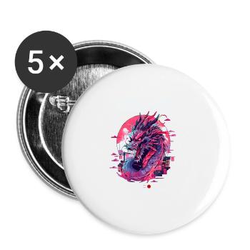 Tokio Asien 80er Japanischer Retro Drache Drachen - Buttons groß 56 mm (5er Pack) - Weiß - Vorne