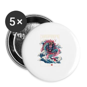 Tokio Asien 80er Japanischer Retro Drache Drachen - Buttons groß 56 mm (5er Pack) - Weiß - Vorne