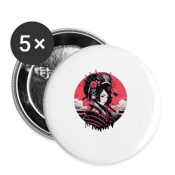 Asien 80er Japanischer Retro Samurais Samurai - Buttons groß 56 mm (5er Pack) - Weiß - Vorne