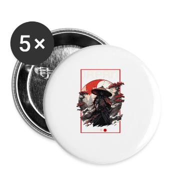 Asia 80s Japanese Retro Samurai Samurai - Buttons large 2.2''/56 mm (5-pack) - white - Front