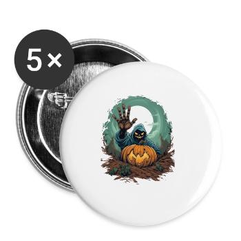 Halloween Emerging Hands Citrouille effrayante - Lot de 5 grands badges (56 mm) - blanc - Devant