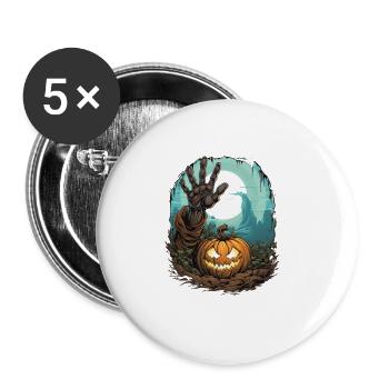 Halloween Emerging Hands Citrouille effrayante - Lot de 5 grands badges (56 mm) - blanc - Devant