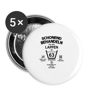 Der Alte Lappen, Schonend Behandeln 63. Geburtstag - Buttons groß 56 mm (5er Pack) - Weiß - Vorne