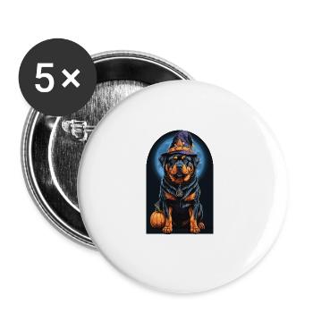 Rottweiler With Witch Hat Halloween Rottweiler - Buttons groß 56 mm (5er Pack) - Weiß - Vorne