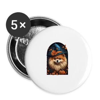 Pomeranian Mit Hexenhut Halloween Pomeranian - Buttons groß 56 mm (5er Pack) - Weiß - Vorne